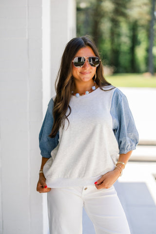 Denim Daydream Puff Sleeve Top - Instyle Boutique