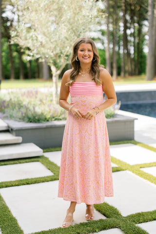 Sweet Peach Printed Midi Dress - Instyle Boutique