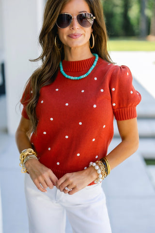 Terracotta Dot Short Sleeve Sweater - Instyle Boutique