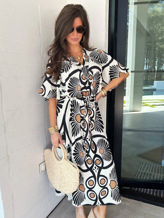 Modern Muse Black & Ivory Midi Dress - Instyle Boutique