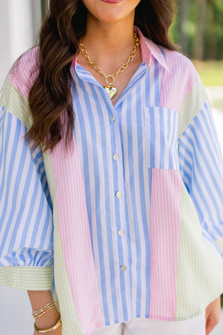 Pastel Remix Stripe Button Down Top - Instyle Boutique