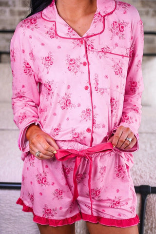 Blushing Blooms Ruffle Pajama Set ~PREORDER~ - Instyle Boutique