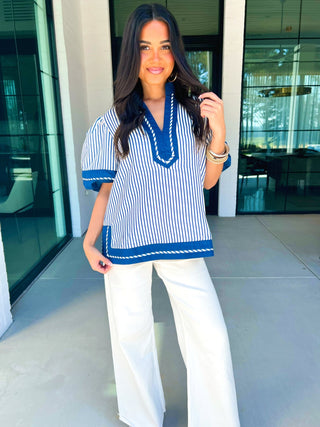 Coastal Classic Navy Puff Sleeve Top - Instyle Boutique