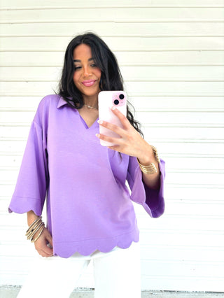 Lovely in Lavender Scalloped Knit Top - Instyle Boutique