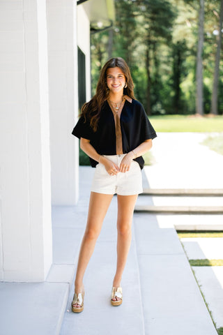 Midnight Cognac Contrast Top - Instyle Boutique