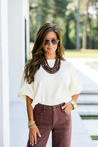 Cloud Soft Bubble Sleeve Sweater - Instyle Boutique