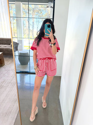 Red Striped Knit Top and Shorts Set - Instyle Boutique