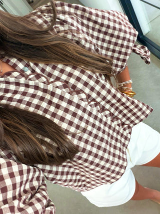 Sweet and Scalloped Brown Gingham Top