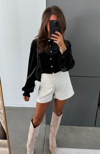 Midnight Velvet Rhinestone Button Top