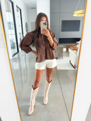 Before You Go Brown Peplum Top