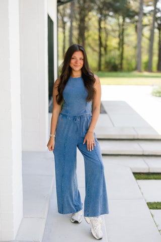 Indigo Wash Crop Tank & Wide - Leg Set - Instyle Boutique