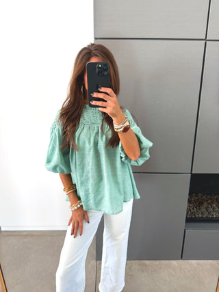 Emerald Daydream Bubble Sleeve Top - Instyle Boutique