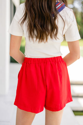 Hillary High - Waist Shorts in Red - Instyle Boutique