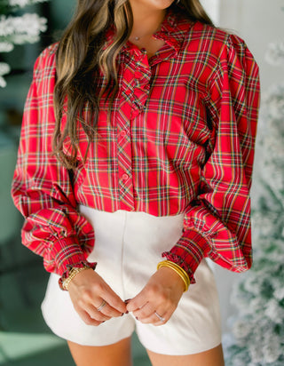 Merry & Bright Ruffle Plaid Top