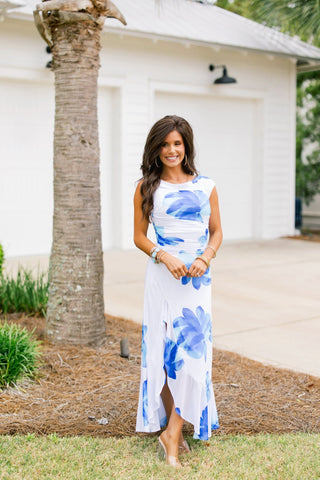 Rebecca Blue Floral Off Shoulder Dress - Instyle Boutique