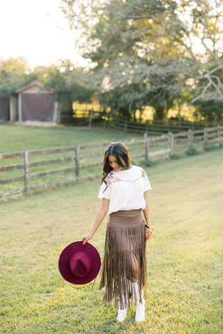 Sophie Suede Fringe Midi Skirt