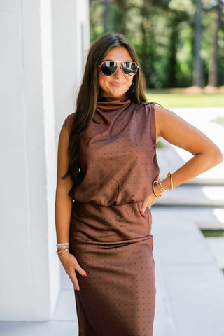 Black Dotted Brown Satin Set - Instyle Boutique