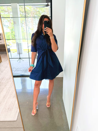 Bow & Order Shirt Dress-Navy