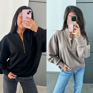 Chic Comfort Scuba Zip Pullover – Cocoa & Black