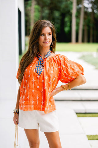 Tangerine Dream Embroidered Puff Sleeve Top - Instyle Boutique