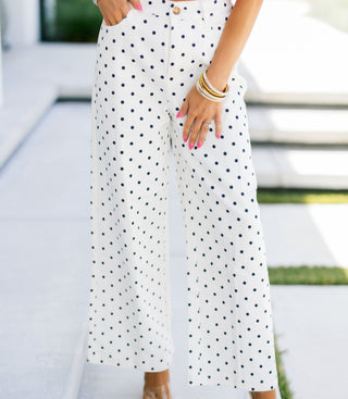 White Polka Dot Wide Leg Pants - Instyle Boutique