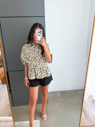 Leopard Print Peplum Button - Down Blouse - Instyle Boutique