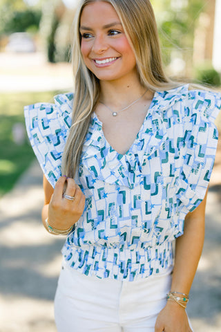 Brunch and Beyond Blue Printed Top