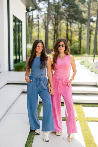 Indigo Wash Crop Tank & Wide - Leg Set - Instyle Boutique