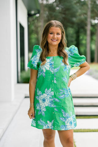 Summer Stroll Green Floral Dress - Instyle Boutique