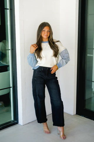 Cream Multi Denim Top - Instyle Boutique