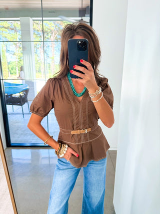 Cocoa Chic Puff Sleeve Peplum Top - Instyle Boutique