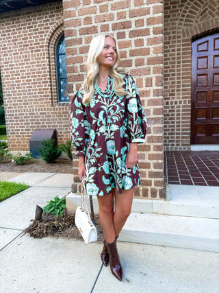 Time After Time Brown Printed Dress