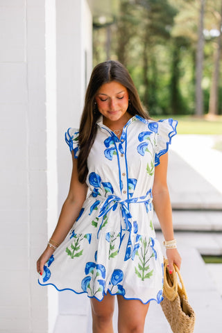Blue Botanical Dress - Instyle Boutique