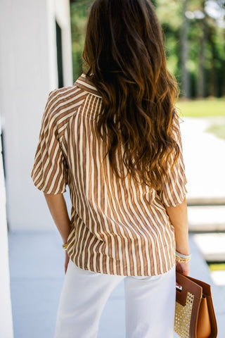 Millie Mocha Stripe Button Down Top - Instyle Boutique