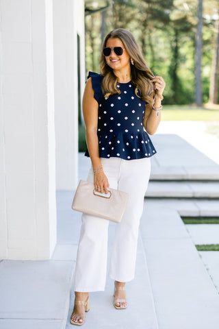 Sweetly Spotted Navy Sweater Tank - Instyle Boutique