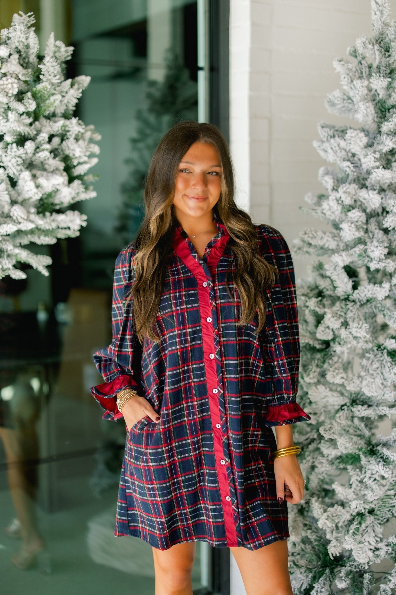 navy plaid christmas dress Santa Christmas Dress in Navy and Plaid