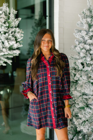 Dark Nights Navy Plaid Dress