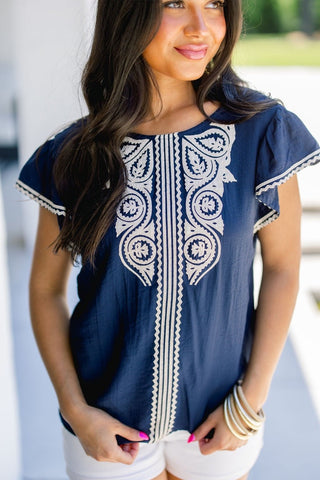 Midnight Mirage Navy Embroidered Top - Instyle Boutique
