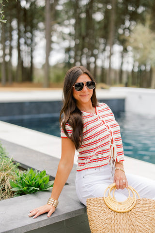 Americana Lace - Up Striped Crochet Top - Instyle Boutique