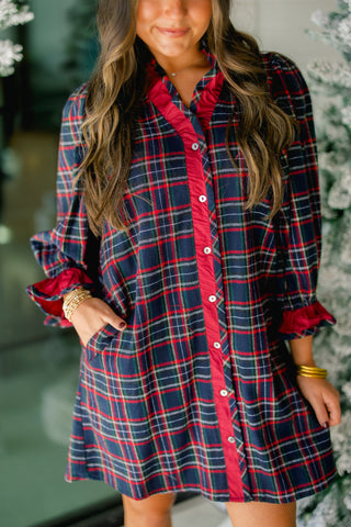 Dark Nights Navy Plaid Dress