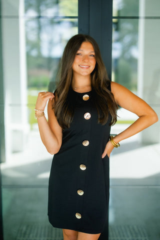 Golden Hour Button Detail Black Dress - Instyle Boutique