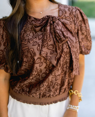 Chocolate Floral Bow Detail Top - Instyle Boutique