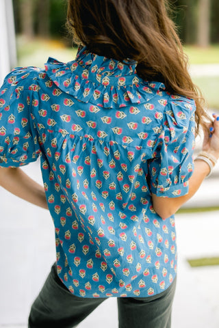 Slate Blue Floral Top - Instyle Boutique