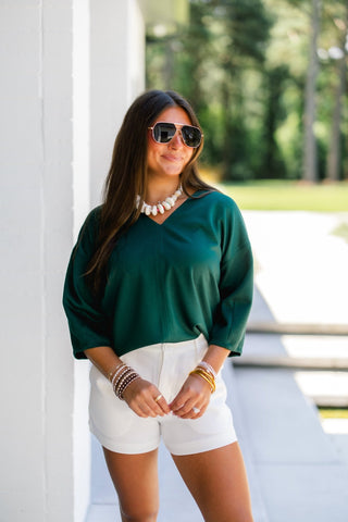 Happy Hour V-Neck Dolman Top-Hunter Green - Instyle Boutique