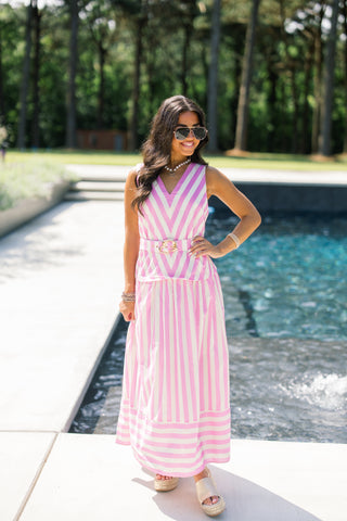 Candy Stripe Belted Dress