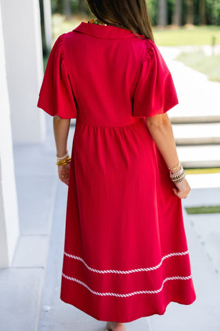 Crimson Charm Midi Dress - Instyle Boutique