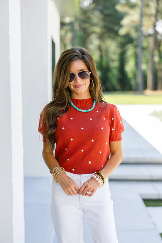 Terracotta Dot Short Sleeve Sweater - Instyle Boutique