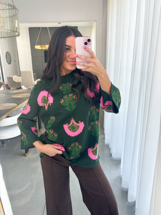 Giving Fall Vibes Green Sweater