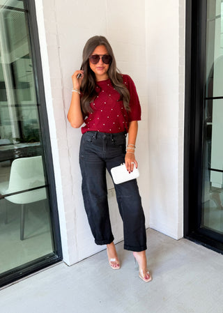 Willa Wine Studded Sweater Top