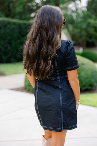 Sassy Stitched Black Dress - Instyle Boutique